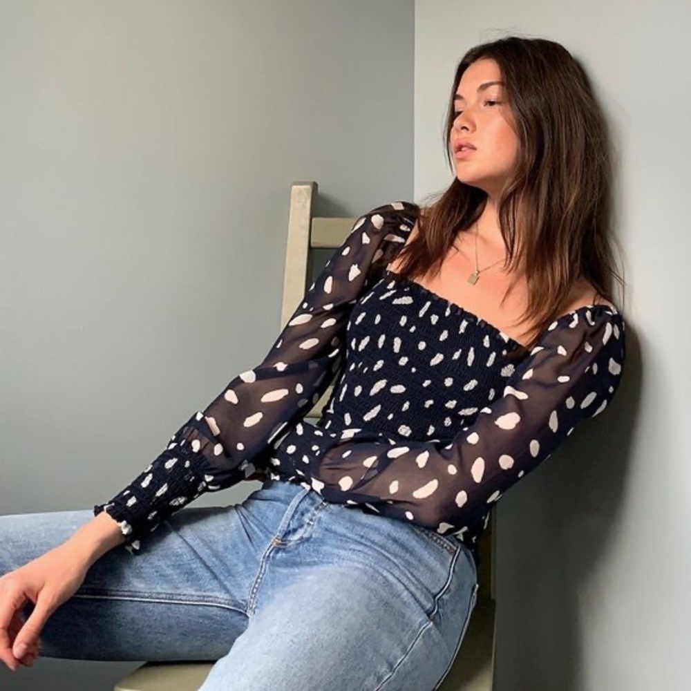 Aritzia Saga Blouse Espace Navy Blue